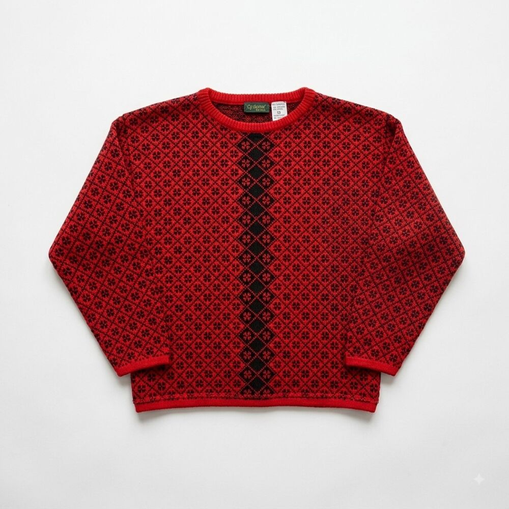 Vintage Nordic Wool Sweater Italy Scoop Neck Pullover Fair Isle Women's PM